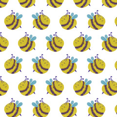 Cute Print with a flying honey bee. Pattern for your brand. Ornaments for designs, packaging, textiles, clothes, and posters. Isolated.