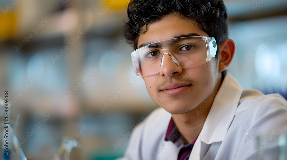Aufkleber the close up picture of the young hispanic scientist student looking at the camera while wearing the