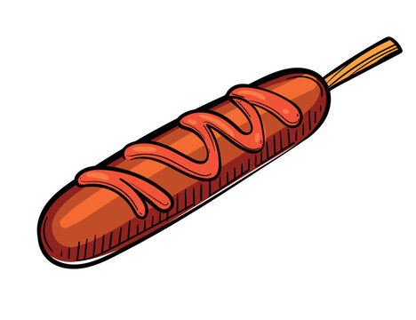 corn dog with ketchup, cartoon style clip art preview