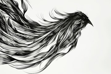 Abstract ink interpretation of a bird's feathers with fine detailing