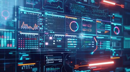Digital calendar and task management tools displayed on futuristic screens, organization, digital planning