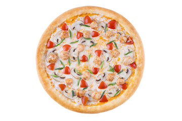 Tom Yum Kung Pizza cheese on a white background, isolation.