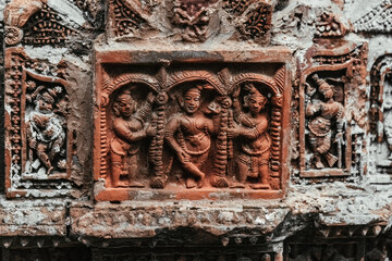 Beautiful details and bas reliefs of ancient Hindu Pancharatna Temple (Temple of the Five Jewels)...
