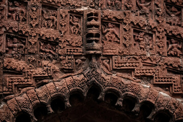 Beautiful details and bas reliefs of ancient Hindu Pancharatna Temple (Temple of the Five Jewels)...