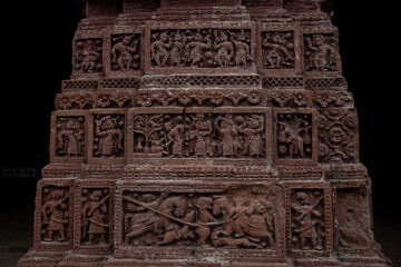 Beautiful details and bas reliefs of ancient Hindu Pancharatna Temple (Temple of the Five Jewels)...