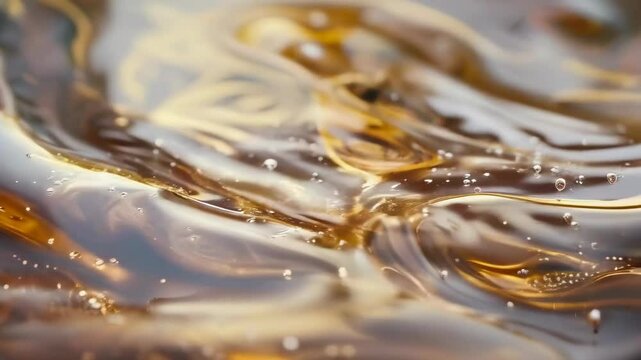 Close-up of molten glaze with vibrant amber hues, resembling a flowing river of liquid gold. Captured in macro, this image showcases rising bubbles and dynamic textures, creating a mesmerizing