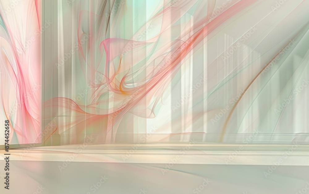 Poster tranquil white showroom floor bathed in soft light, emphasizing delicate shadow patterns and serene 