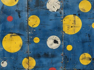 Blue background with yellow and white circles in abstract pattern