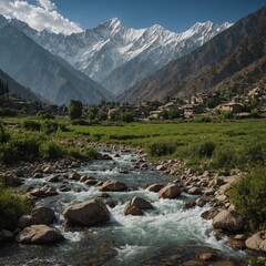 A mountain is a large landform that rises prominently above its surroundings, typically characterized by steep slopes, a defined peak or summit, and significant height relative to the surrounding terr