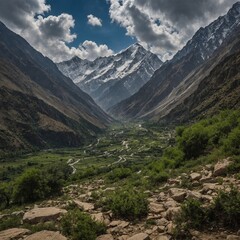 Fototapeta premium A mountain is a large landform that rises prominently above its surroundings, typically characterized by steep slopes, a defined peak or summit, and significant height relative to the surrounding terr