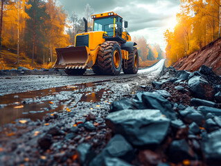 Road Construction with heavy machinery on a sunny day
