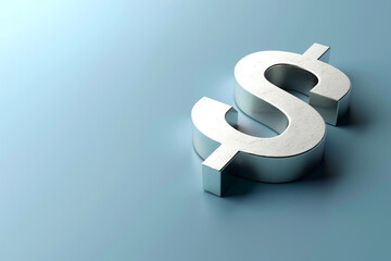 3d silver dollar sign on blue background