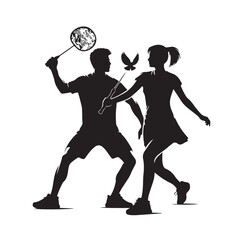 Badminton male female player Silhouette. playing badminton on a white background. Badminton player vector illustration.