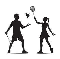 Badminton male female player Silhouette. playing badminton on a white background. Badminton player vector illustration.