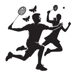 Badminton male female player Silhouette. playing badminton on a white background. Badminton player vector illustration.