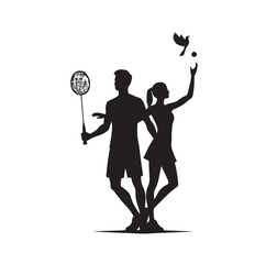 Badminton male female player Silhouette. playing badminton on a white background. Badminton player vector illustration.