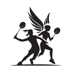 Badminton male female player Silhouette. playing badminton on a white background. Badminton player vector illustration.