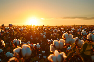 Cotton plants with blossoms and buds in the field