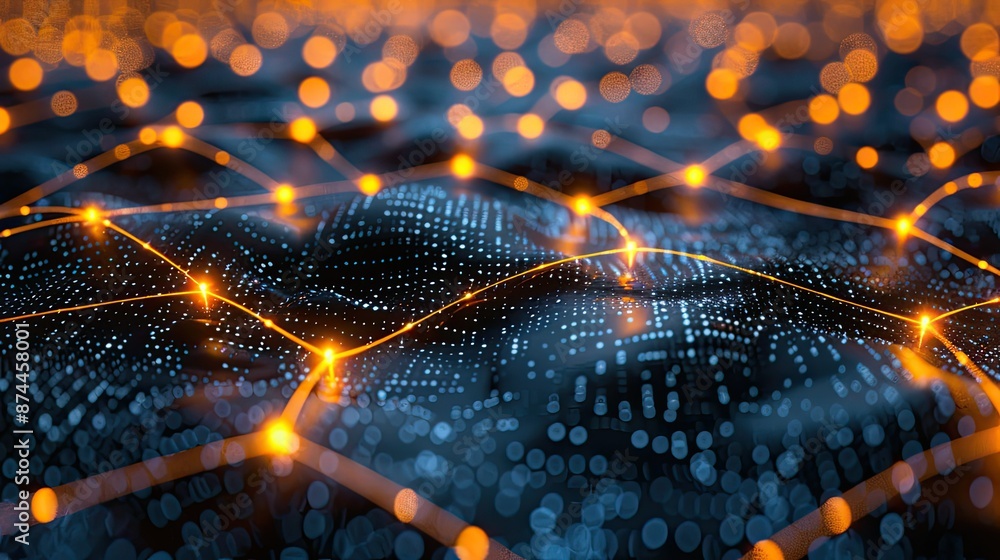 Aufkleber digital network of interconnected glowing nodes