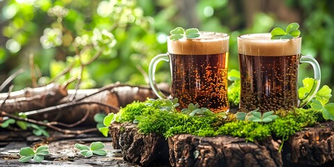 St Patricks Day celebration with Irish stout moss clover and revelers. Concept St, Patrick's Day, Irish Stout, Moss Clover, Revelers, Celebration