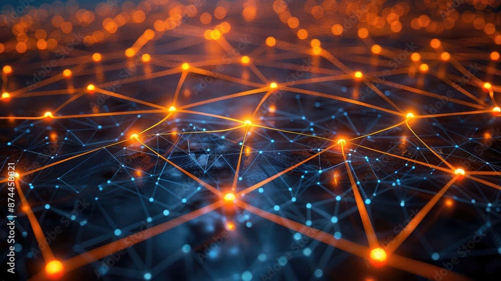 Poster Digital network of interconnected glowing nodes