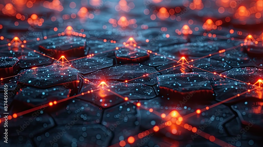 Poster digital network of interconnected glowing nodes
