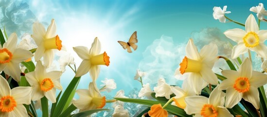 Springtime Daffodils and a Butterfly