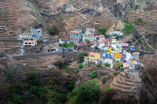 Famous and colorful village of Fontainhas, perched in the mountains, in the middle of cultures, Santo Antao island, Cape Verde