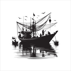 Fishing ship silhouette illustration