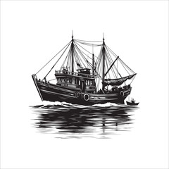 Fishing Boat in the sea illustration
