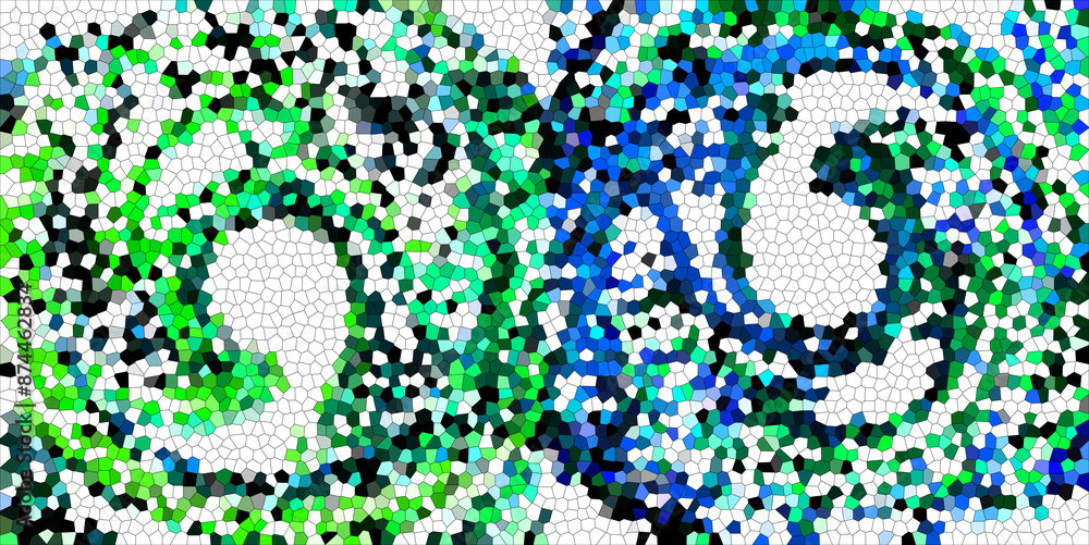 Poster mosaic abstract background with two spirals - waves wrapping towards each other. illustration.