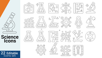 Editable Stroke Icon Set for Science