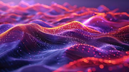 Digital landscape with flowing binary code streams