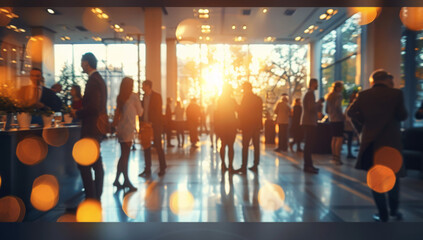 Blurred shot of business people at party in office center