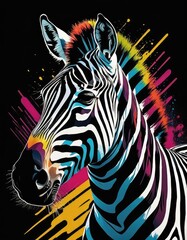 Eye-catching design of a zebra face with splashes of vibrant colors, perfect for animal lovers