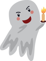 Funny ghost with candle vector illustration. Halloween scary and friendly character
