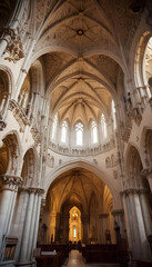 Fototapeta premium Gothic Catholic Cathedral Church Interior of a Hallway Vaulted High Ceiling Arches Religious Architecture 9:16