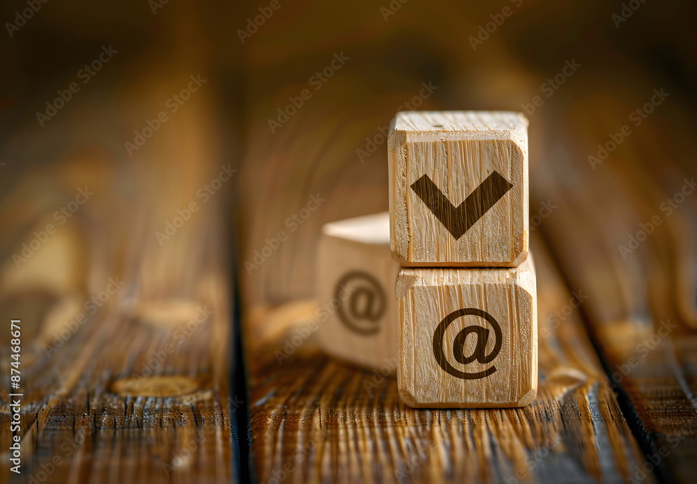 Aufkleber wooden block with target goal icon with a correct checklist. business strategy planning and quality 