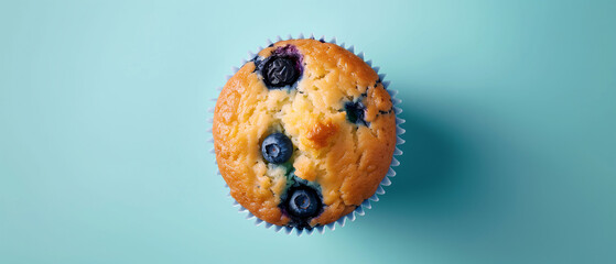 Top View of a Blueberry Muffin with Golden Crust, Ideal for Breakfast Ads, Cafes, and Home Baking Inspiration