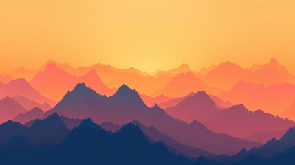 Fototapeta premium Vibrant Sunset Over Layered Mountain Ranges - Nature Landscape for Travel and Adventure Marketing