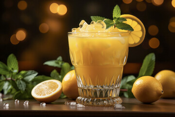 Refreshing lemon cocktail with mint garnish and ice