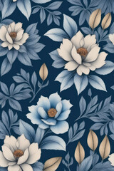 Flowers seamless pattern with blue background for wallpaper