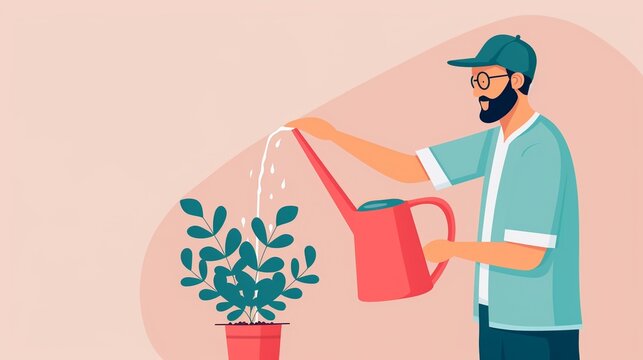 Water conservation, efficient irrigation system, flat design illustration
