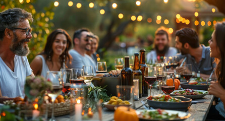 Farm to table dinner party in backyard with friends and family