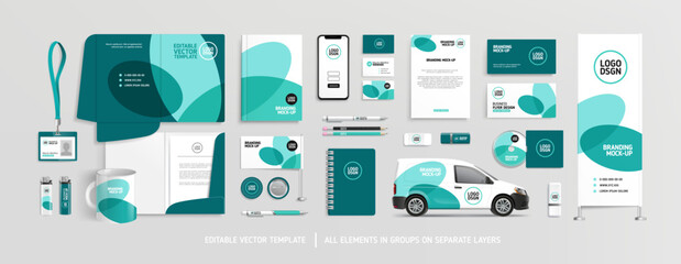 Business Stationery Brand Identity Mockup set with fresh abstract graphics design concept. Office stationery items mockup - editable template. Company corporate style design. Stationery Branding