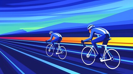Cycling race track in stadium, competitors racing, flat design illustration