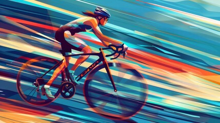 Dynamic flat of air cycling exercises with speed lines and motion blur, highenergy workout concept