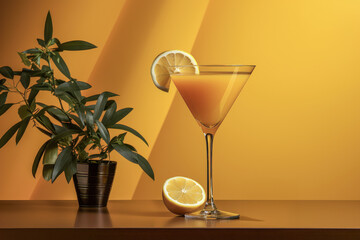 Fototapeta premium Lemon Cocktail with Ice and Floral Garnish
