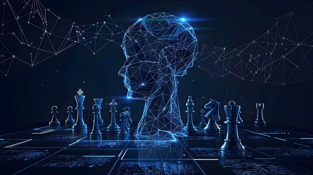 mind games and chess .Strategic thinking, innovative leadership, forward-looking ideas with a combination of brain and chess pieces.
Abstract wireframe vector illustration