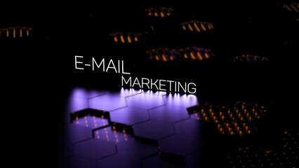 E-MAIL MARKETING, text, luminous lettering, acronym on digital background in blur. Email marketing,business concept.3D render